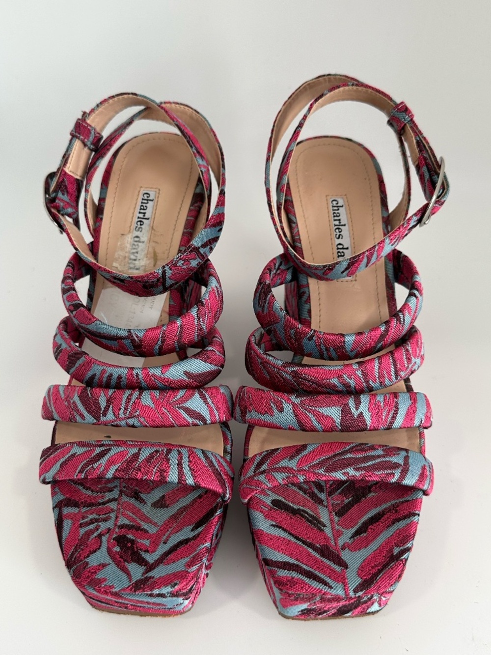 Charles David Floral Platform Wedge Sandals — Size 9M